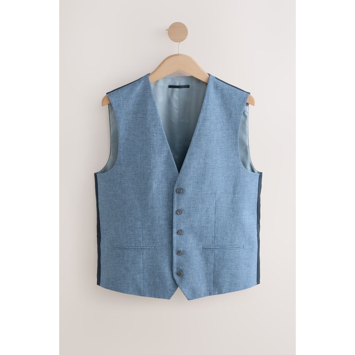 Gilet de costume en lin texturé bleu, NEXT