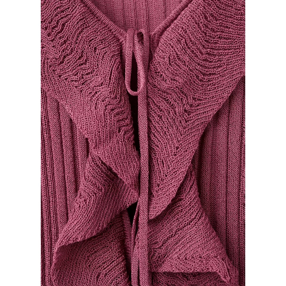 Cardigan en maille texturée avec détail volanté lie de vin, MANGO