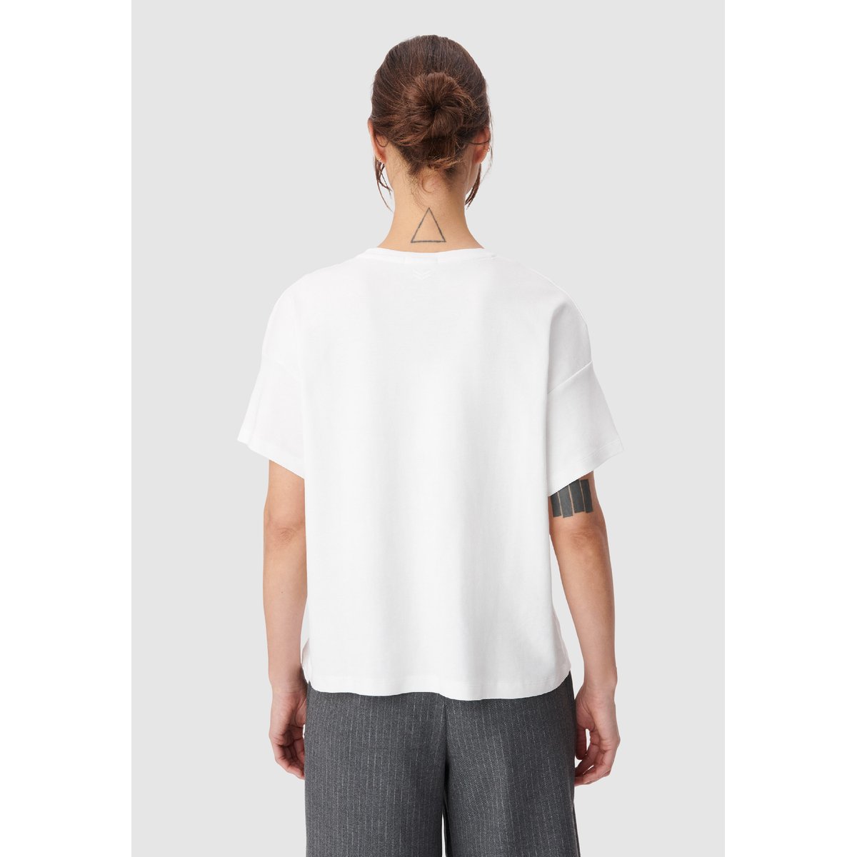 Tee-shirt boxy col rond broderie chevrons dos blanc cassé, IKKS