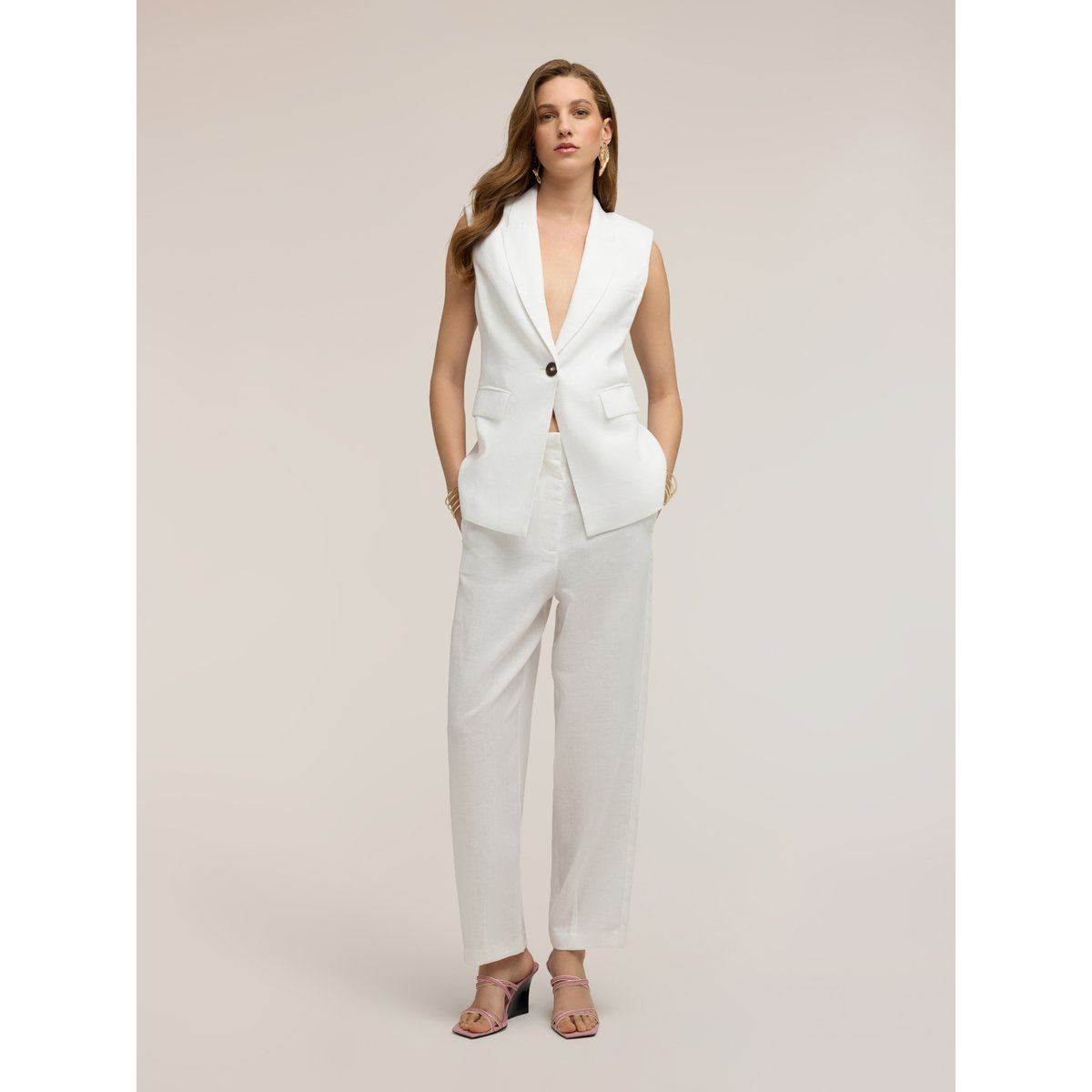 Pantalon avec pinces au bas blanc, MOTIVI
