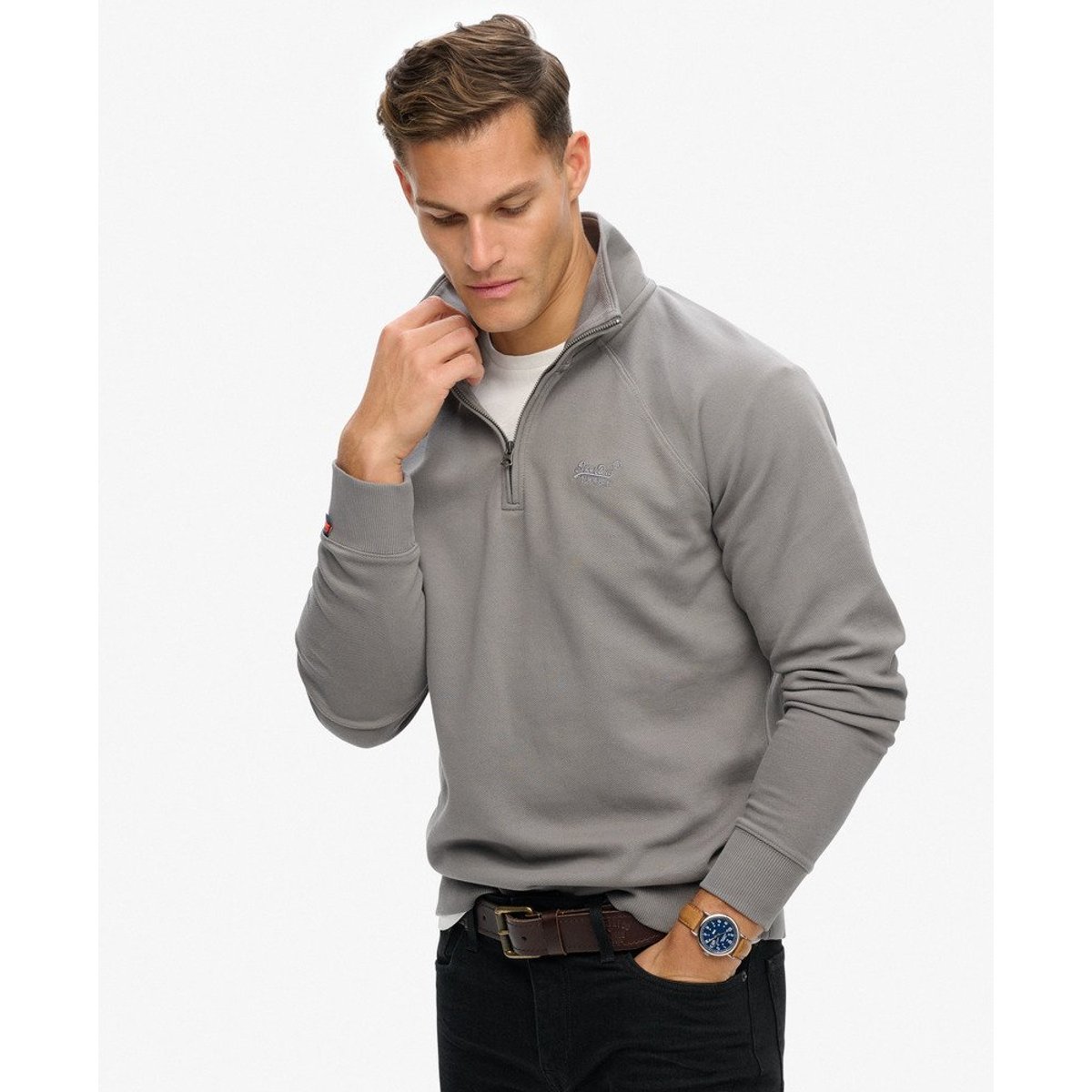 Pull Henley Raglan Logo Essential gris manor house, SUPERDRY