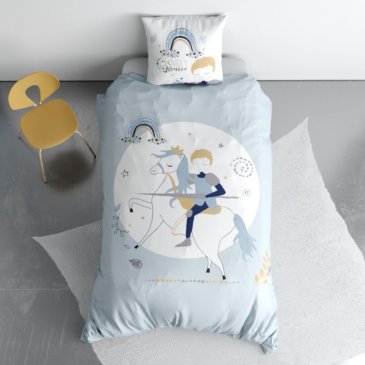 Parure de lit enfant + taie en coton, Lovely Prince bleu clair, C DESIGN HOME TEXTILE