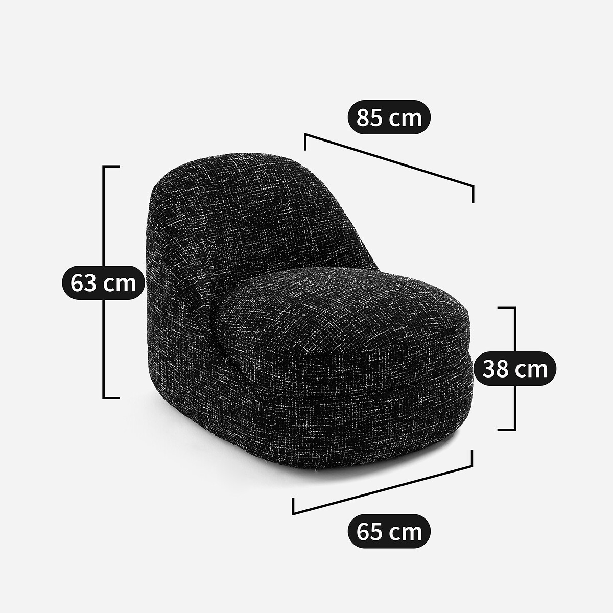 Fauteuil en tissu texturé chiné, AKENA noir chiné, AM.PM