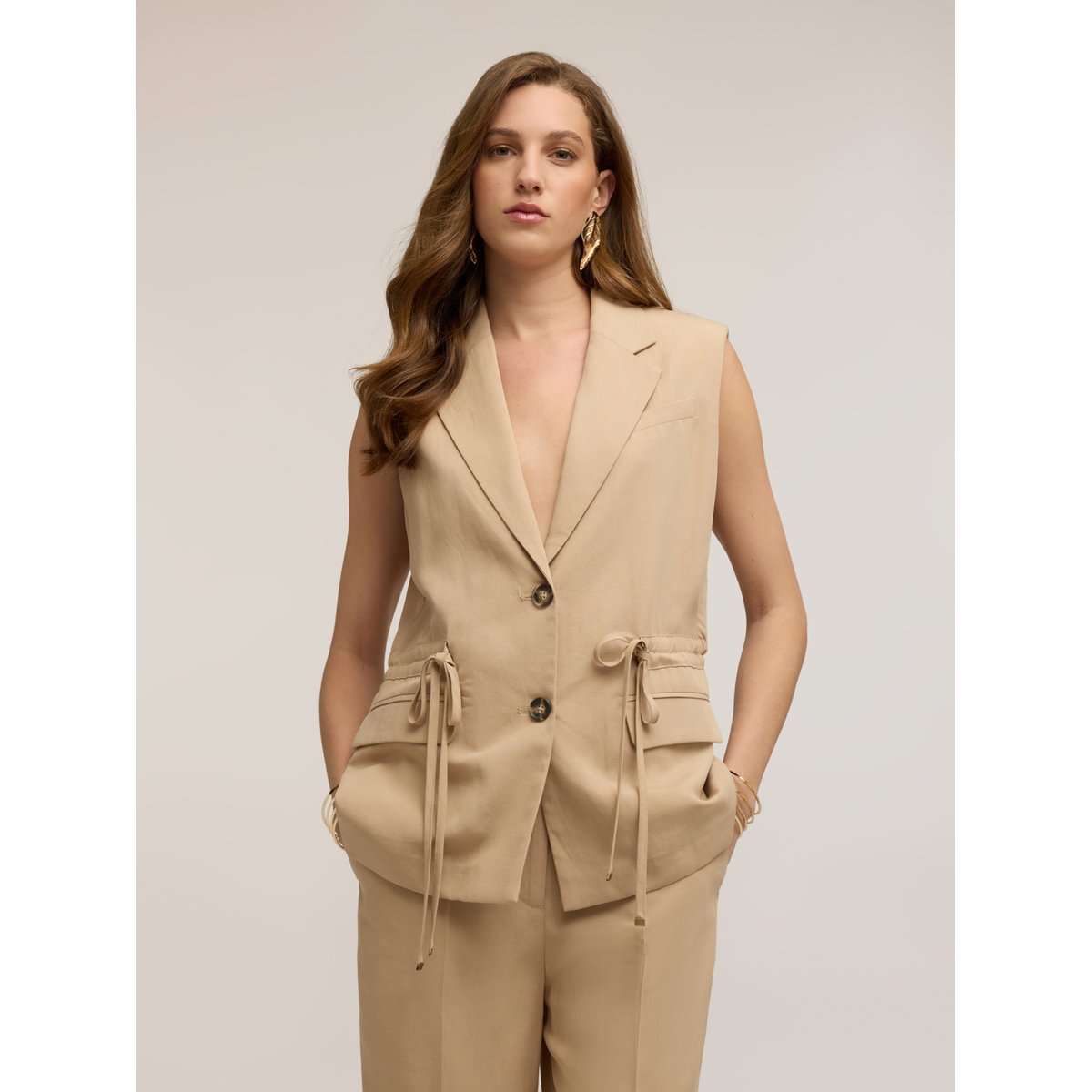 Gilet à cordon de serrage beige, MOTIVI
