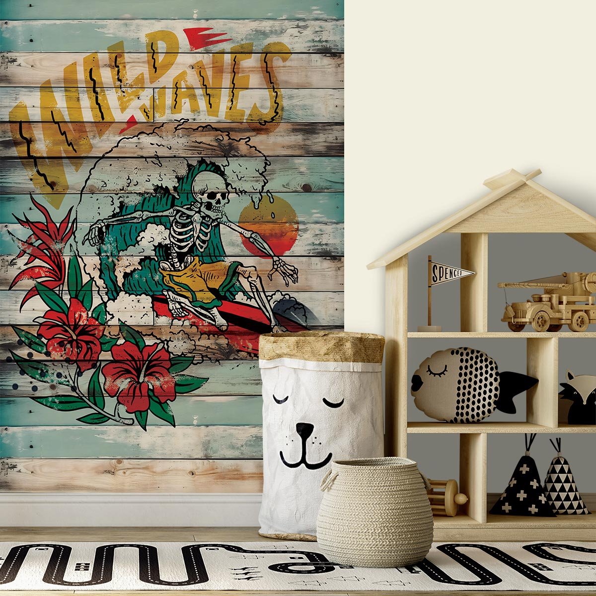 Papier peint panoramique, wild waves multicolore, HEXOA