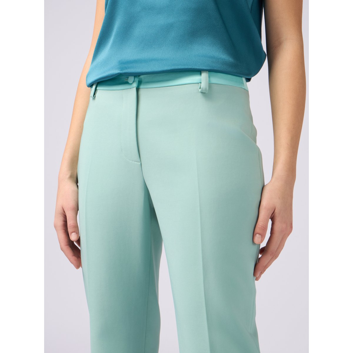 Trousers with satin detail green water, OLTRE