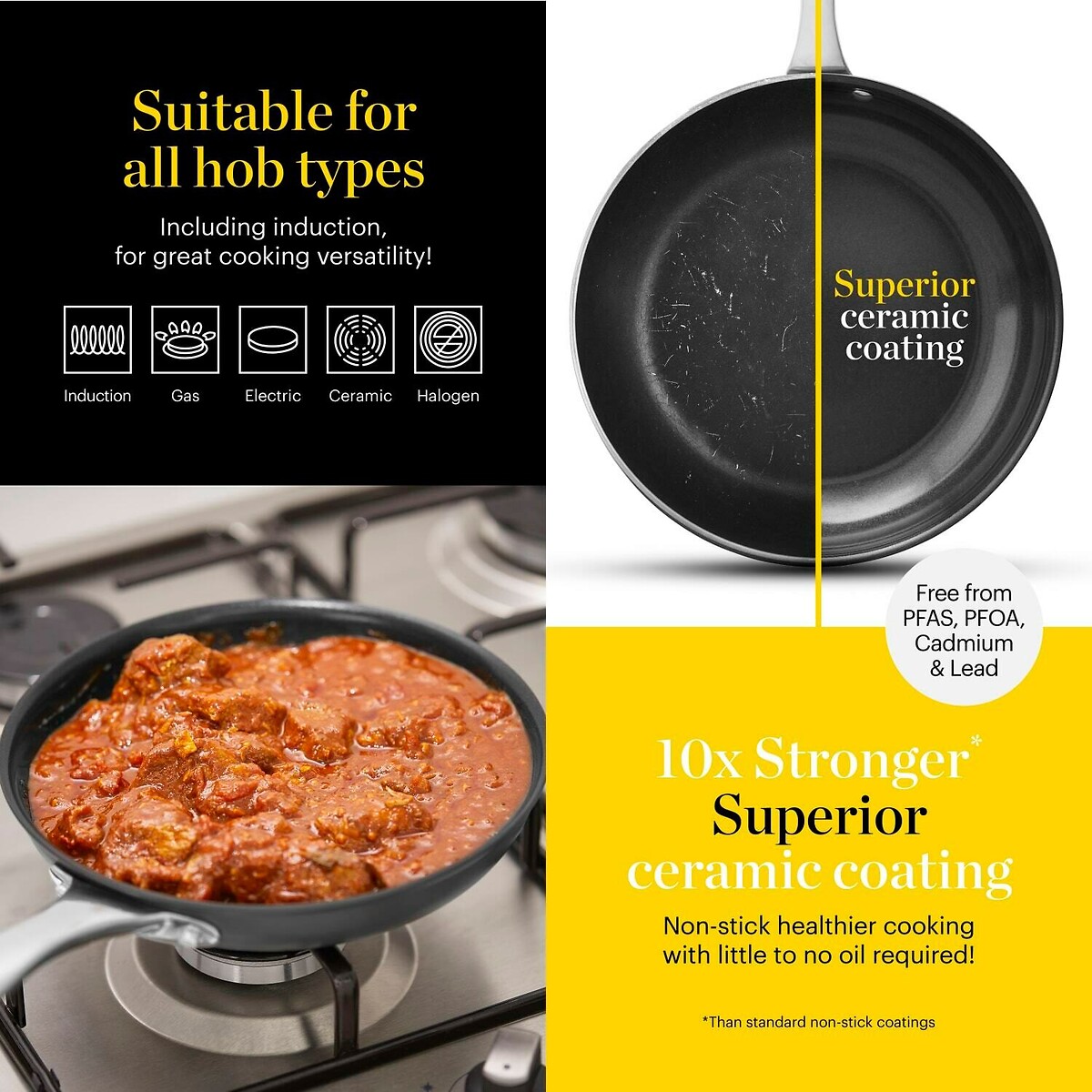 5-Piece Hard Anodized Cookware Set black, GOOD FOOD BY TOWER