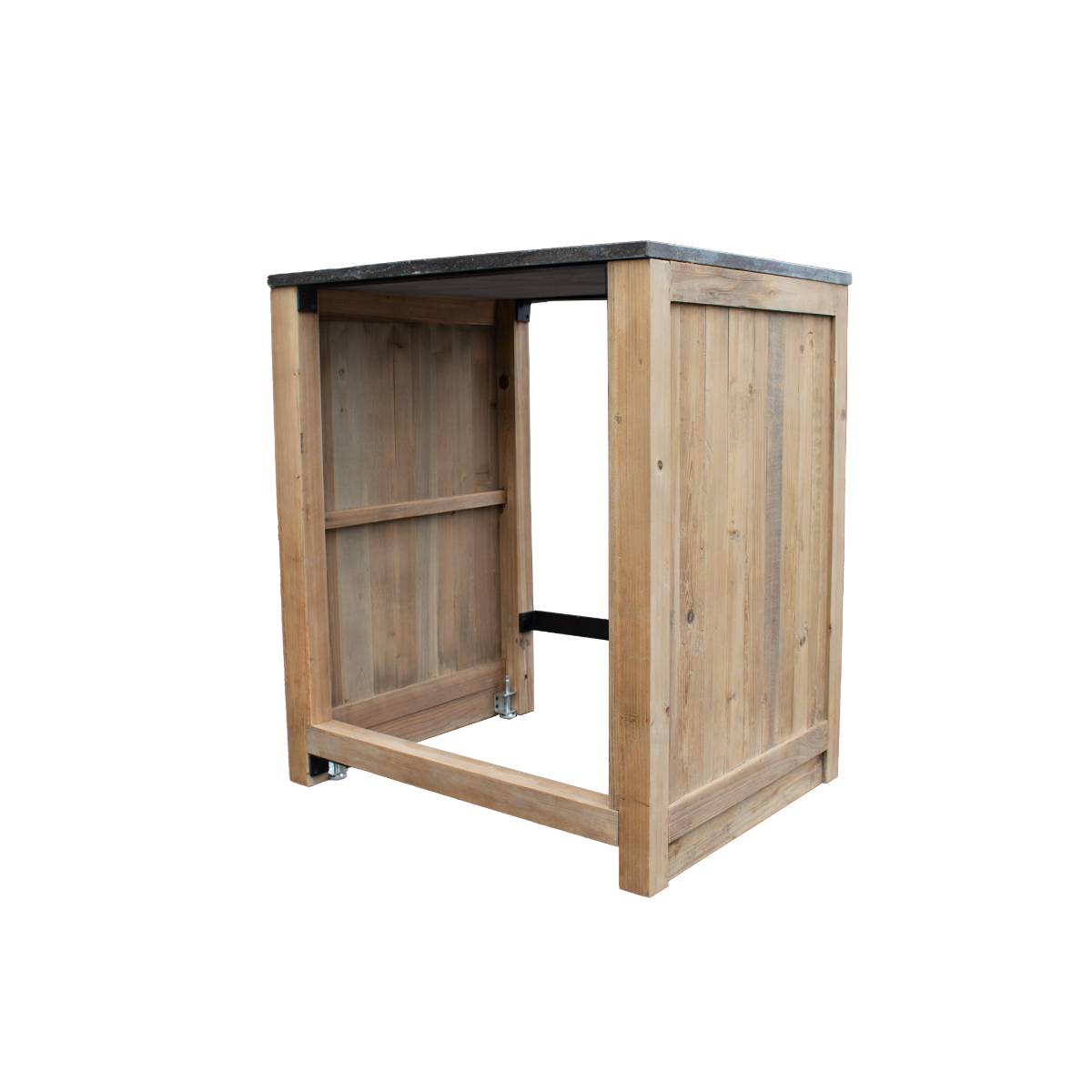 Meuble bas de cuisine en bois recyclé et pierre bleue CHAMPÊTRE bois clair, MADE IN MEUBLES