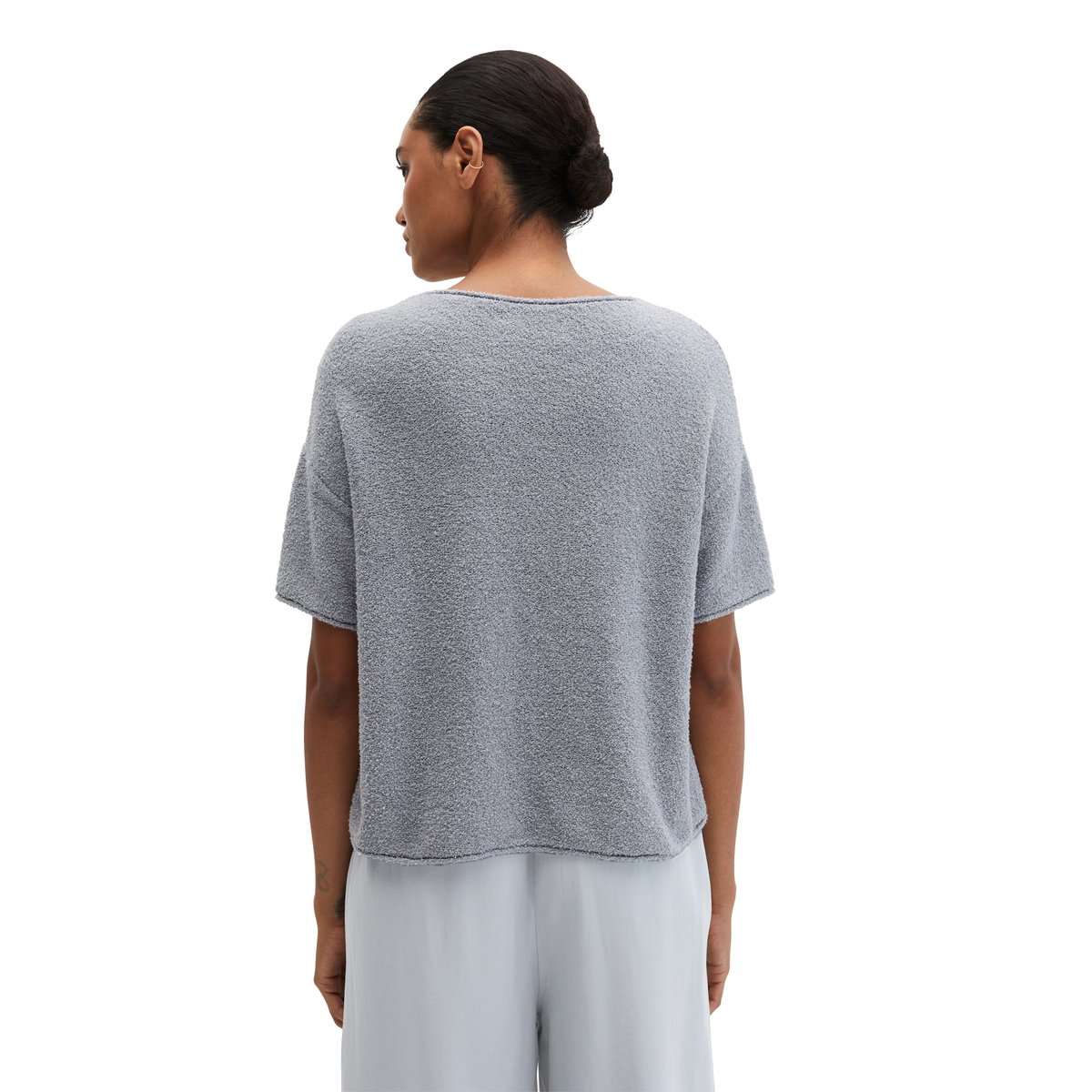 Pull à manches courtes oversize en fil bouclé gris, MARC O'POLO