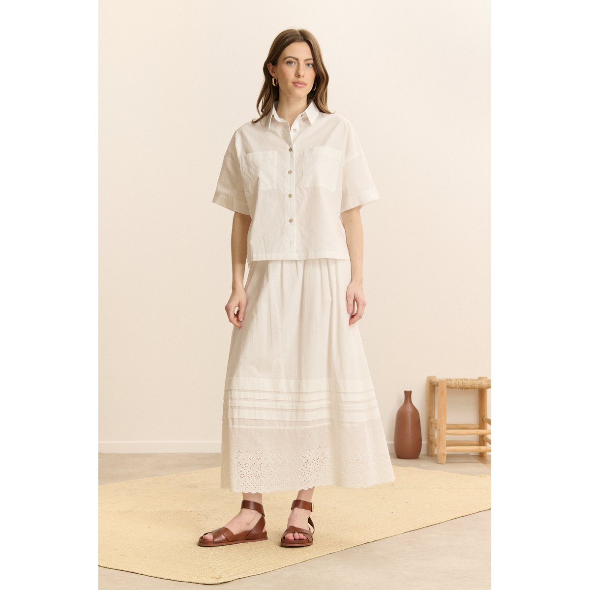 Chemise à manches courtes en popeline CELINE ecru, GARANCE PARIS 