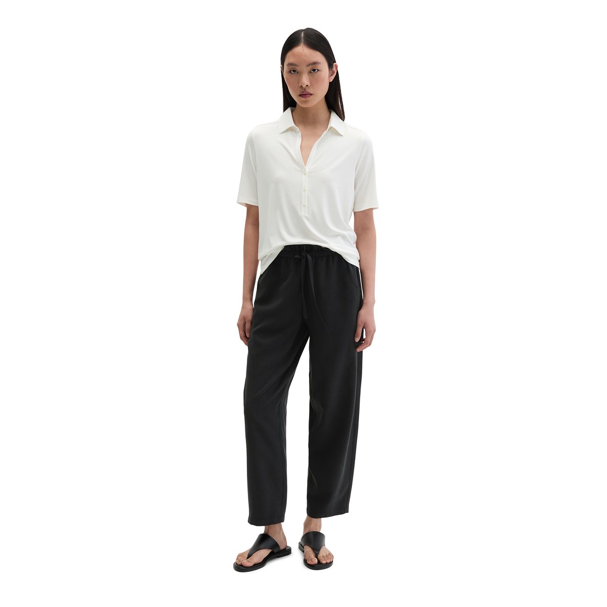 Blouse en jersey style polo regular en LENZING™ ECOVERO™ blanc naturel, MARC O'POLO