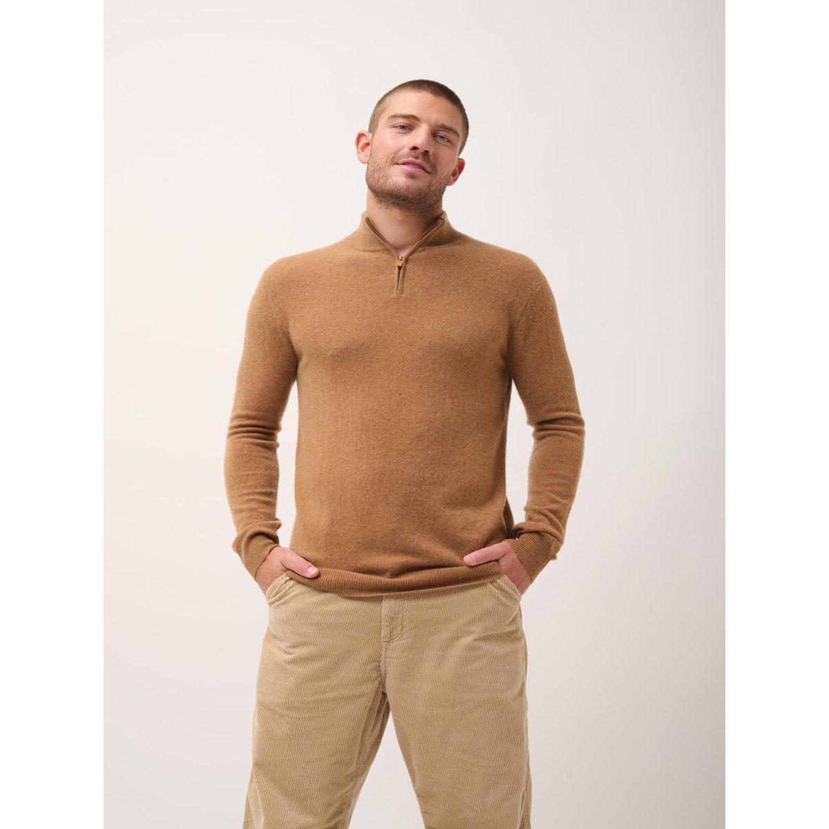Pull Camionneur Noisette Bradley marron clair, JUST CASHMERE