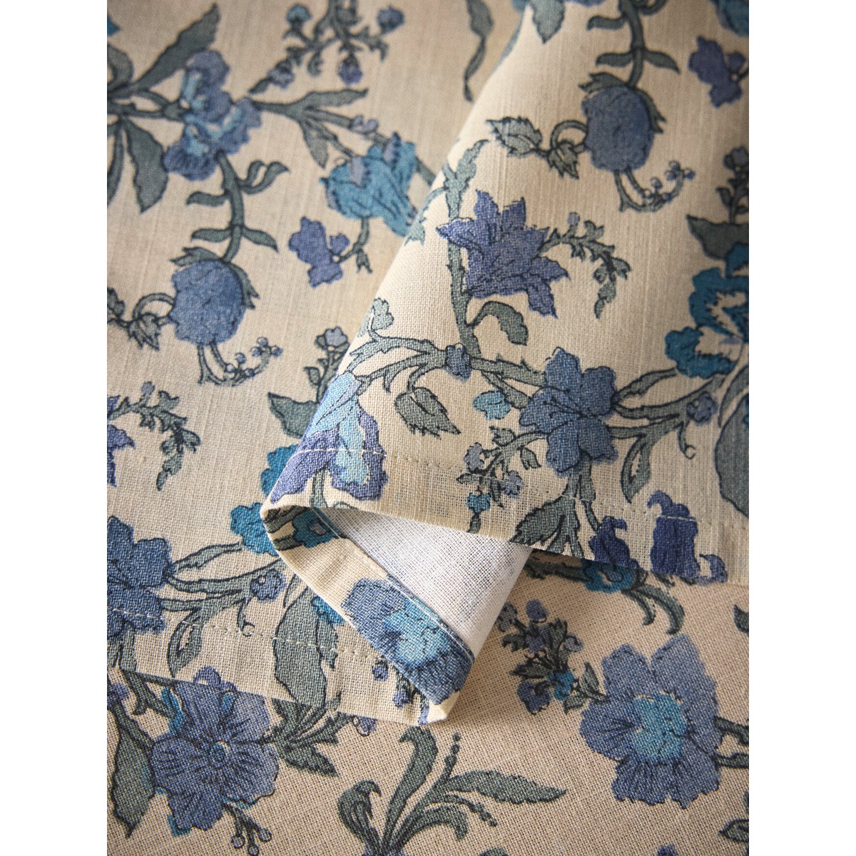 Serviette de table Aurore coton tramé aspect lin par lot de 4 bleu ombre, CYRILLUS