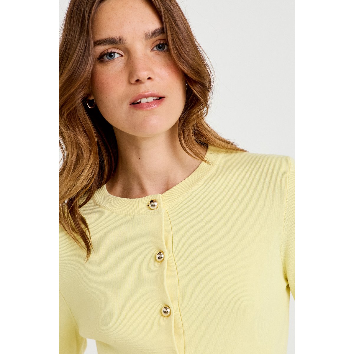 Gilet ajusté cropped col rond jaune clair, CACHE CACHE