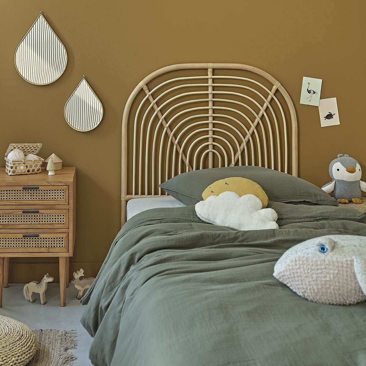 Tête de lit enfant arrondie en rotin 90 cm BOHO naturel, BERAH GETAH