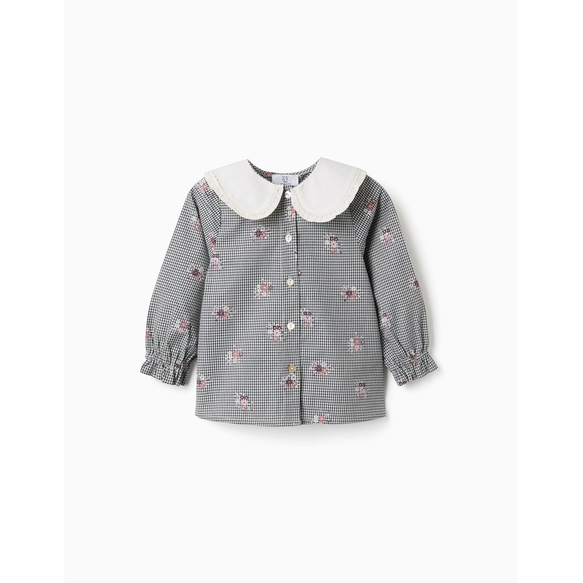 Chemise en coton à motif Vichy avec imprimé floral bleu foncé, ZIPPY