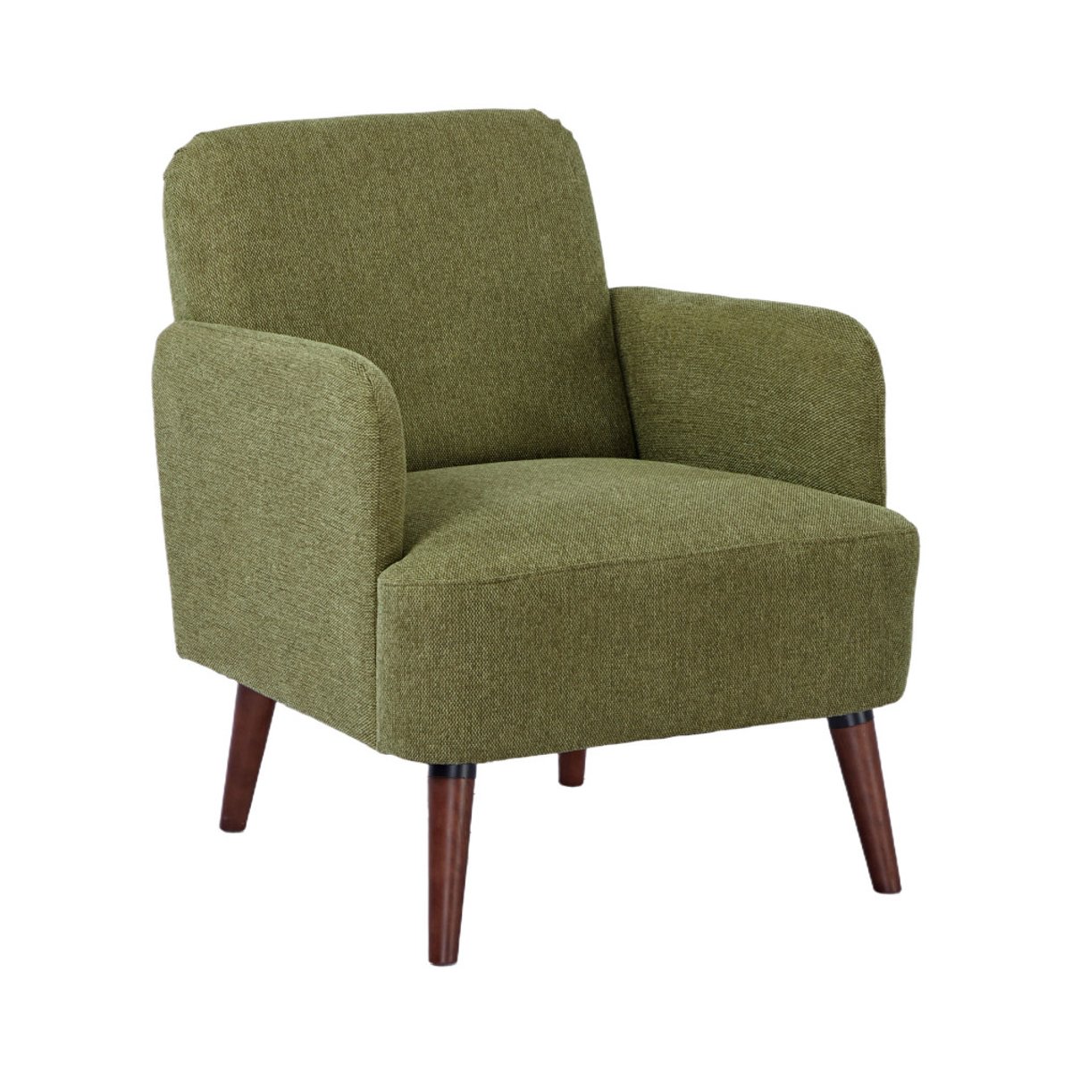 Fauteuil rétro en tissu pieds bois foncé- BROOKS vert, DRAWER