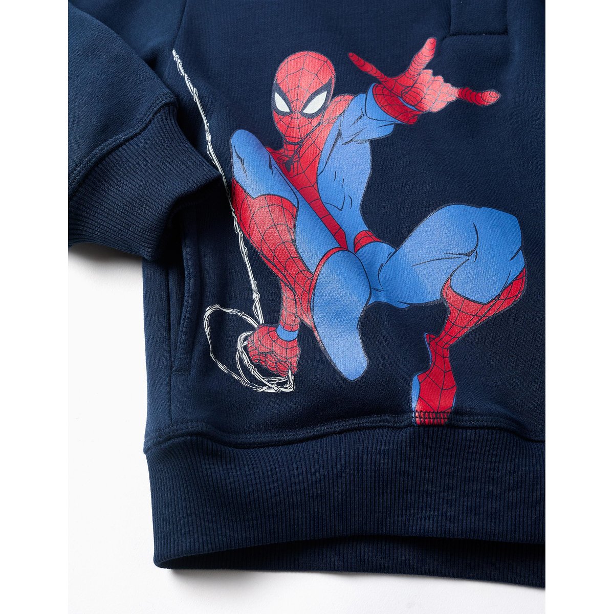 Sweat en coton peigné à capuche et imprimés Spider-Man bleu foncé, ZIPPY