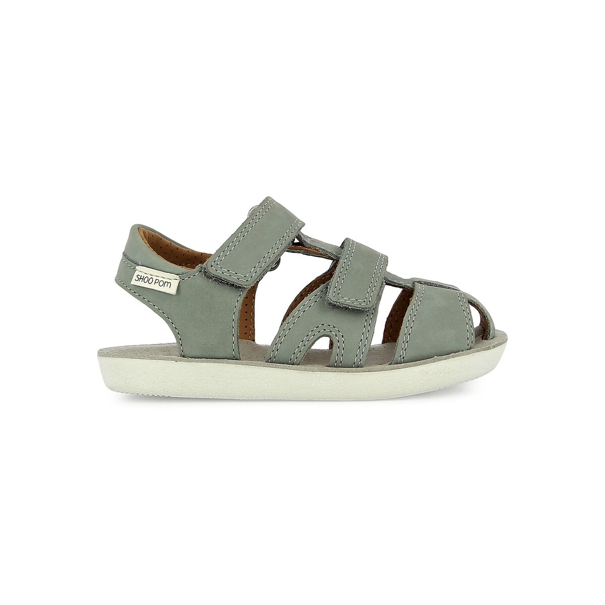 Sandali in pelle con chiusura a velcro GOA NEW grigio verde, SHOO POM