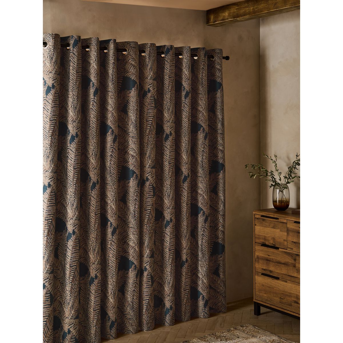 Rideaux doublés en jacquard à œillets bleu, NEXT