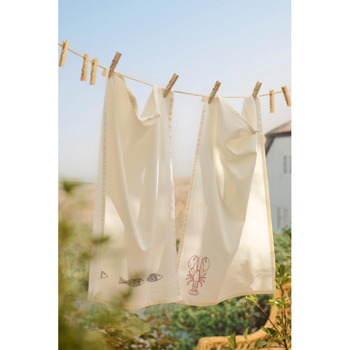Torchon de cuisine coton broderie fleurs  SUMMER VIBES vert, IB LAURSEN