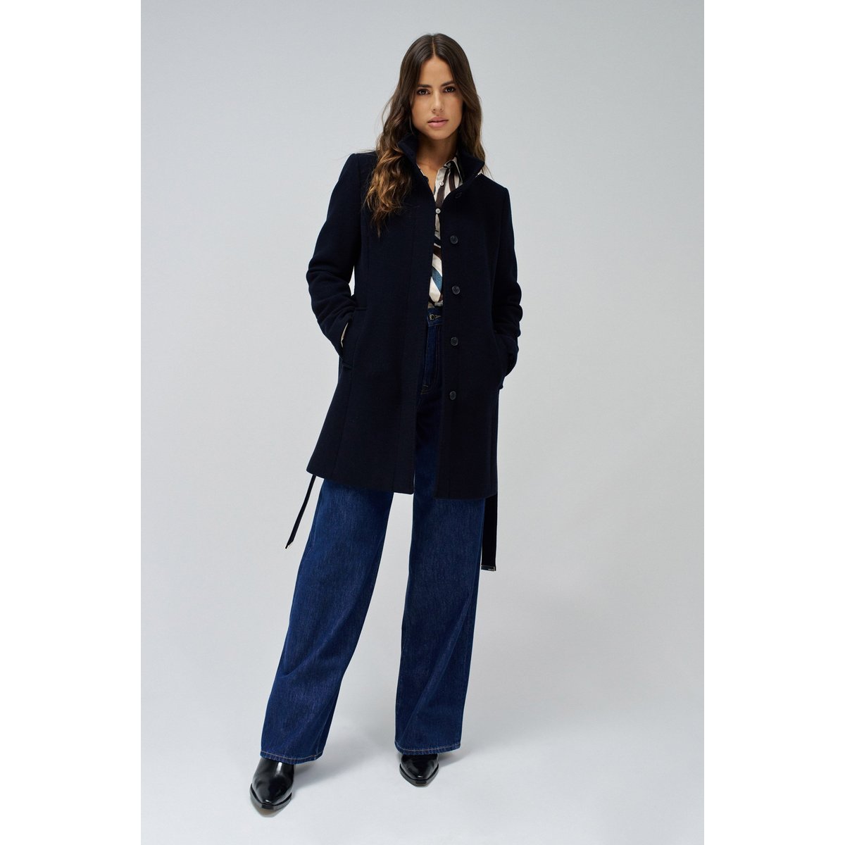 MANTEAU GRACE EN TISSU AVEC CEINTURE noir, SALSA JEANS