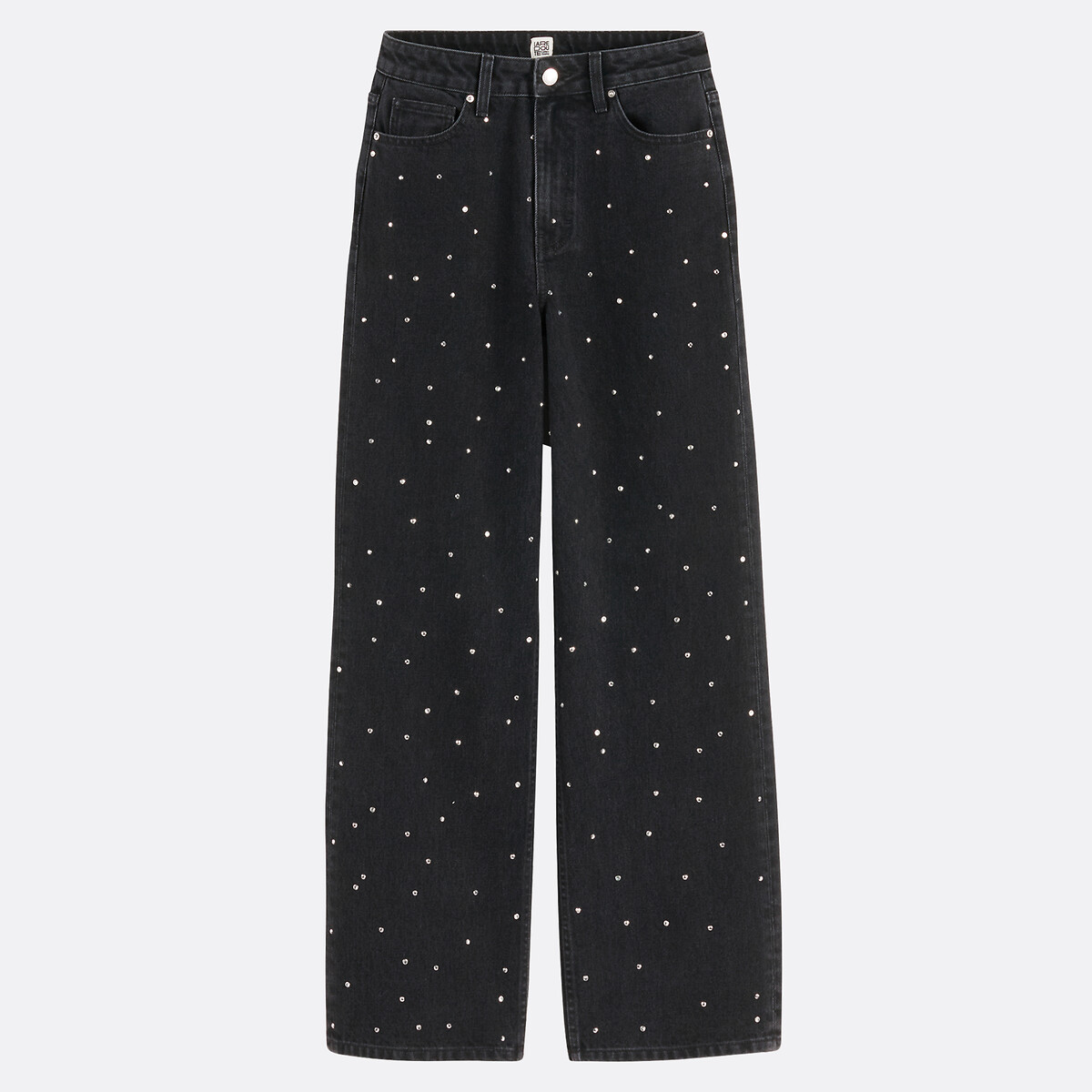 Wide Leg Jeans with High Waist and Rhinestones faded black, LA REDOUTE COLLECTIONS