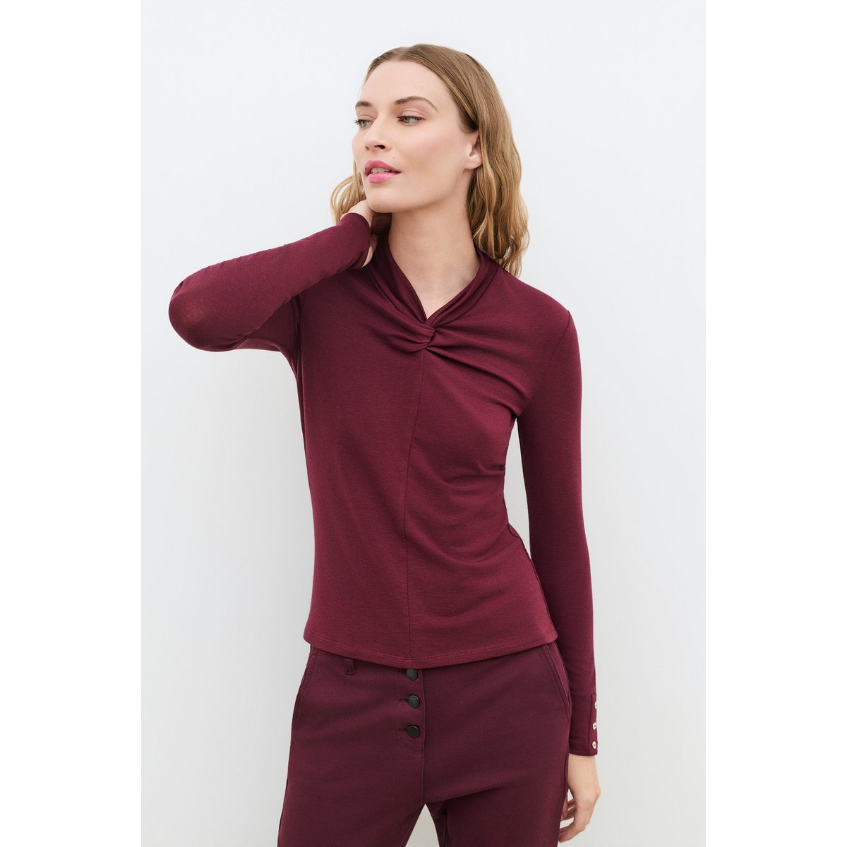 Tshirt cintré col montant TMARTHE bordeaux, CAROLL