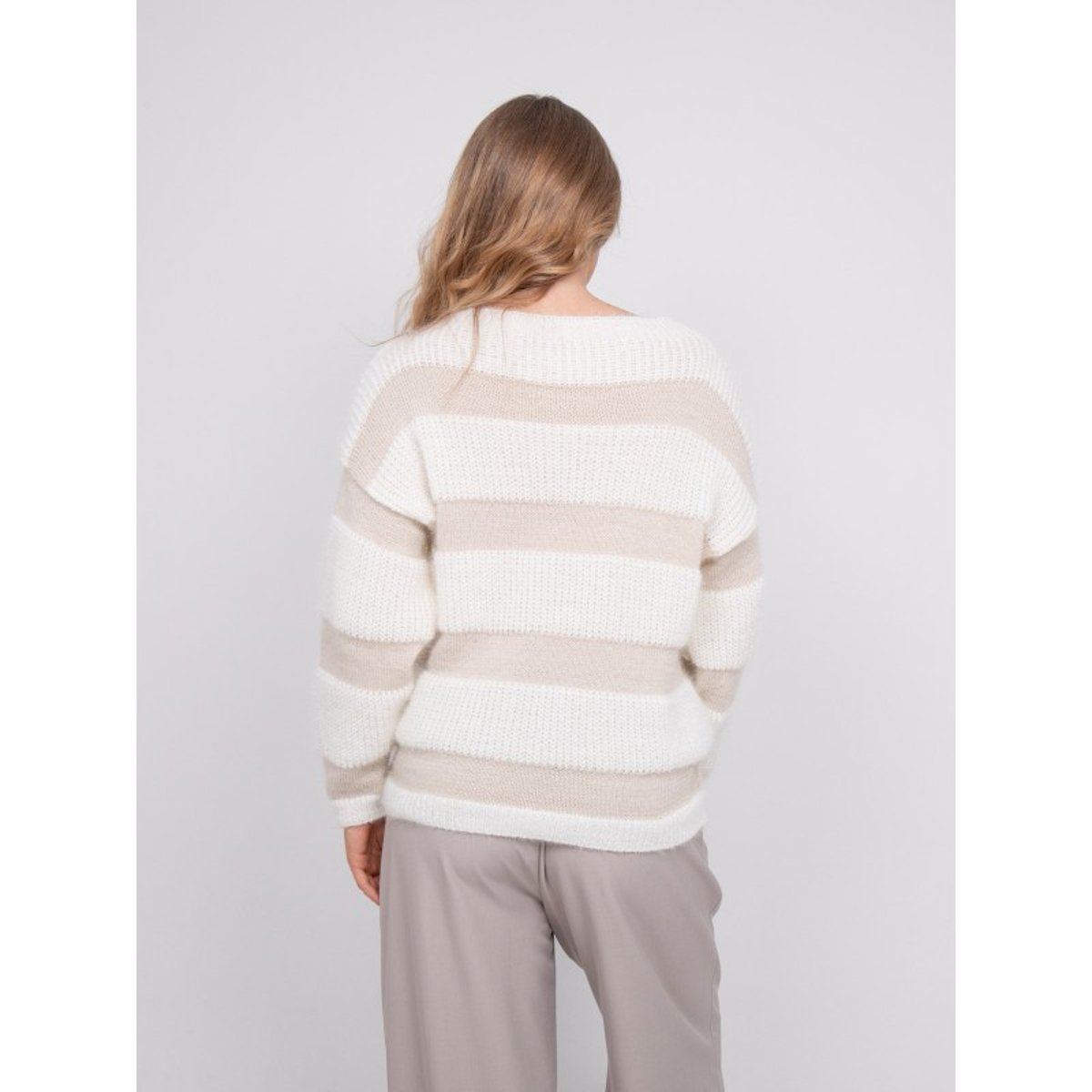 Pull Rayures Larges Maille Duveteuse Klodel beige, DONA LISA