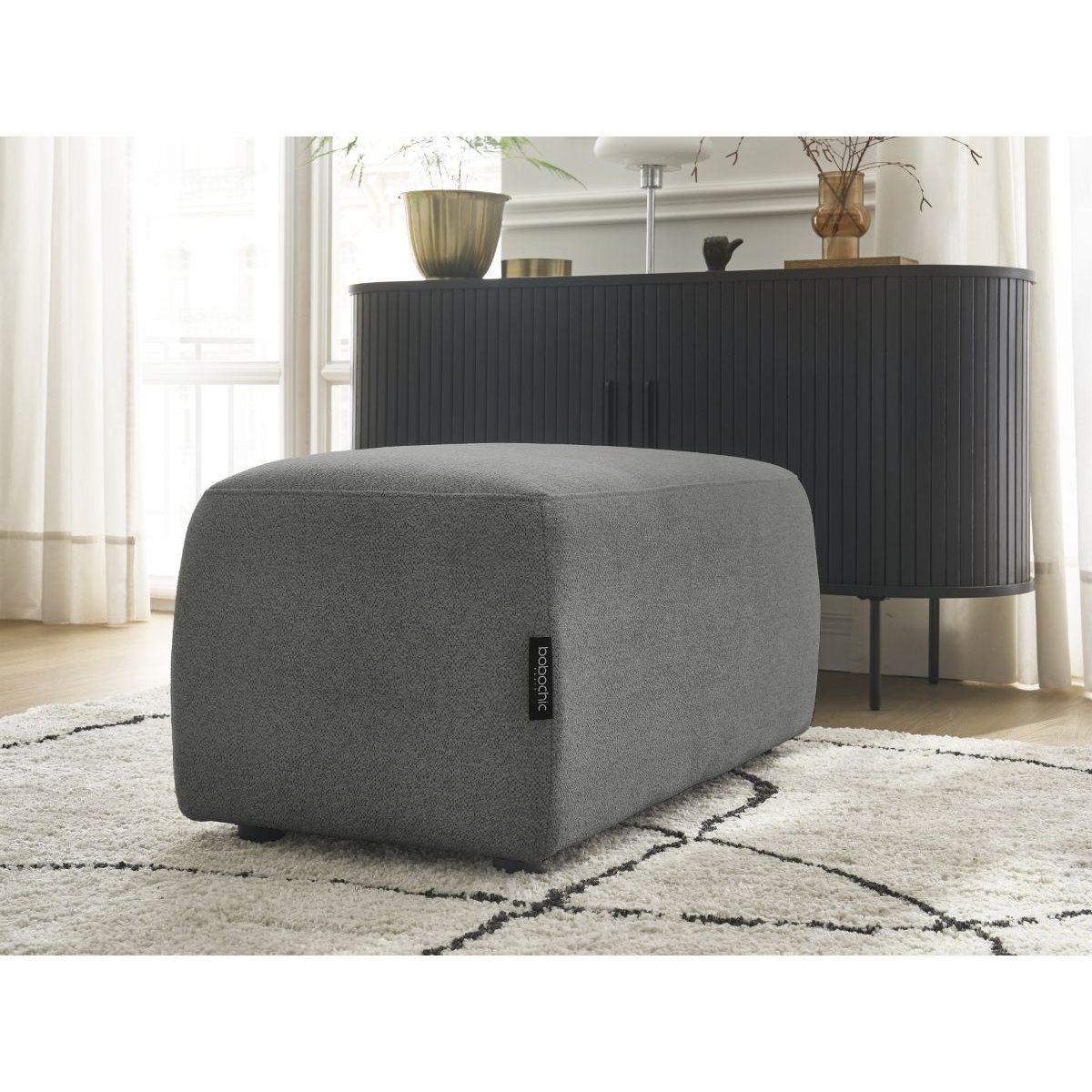 Pouf tissu chiné, ATILLA gris foncé, BOBOCHIC