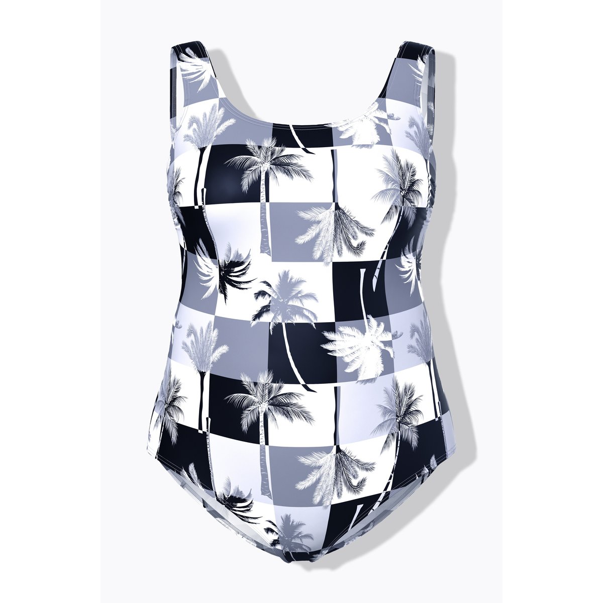 Maillot de bain une pièce. Motif palmiers. noir, ULLA POPKEN