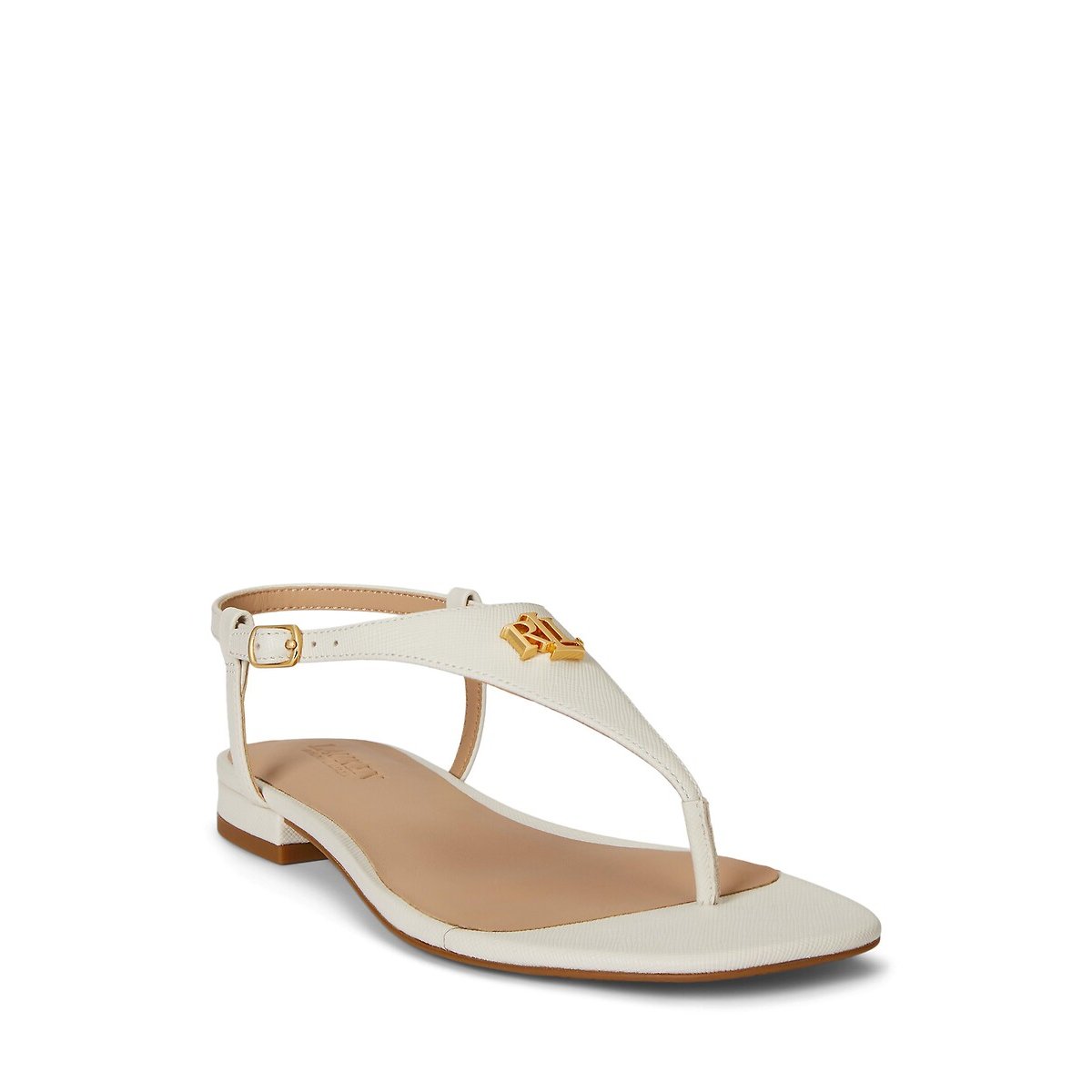 Sandali infradito bassi in pelle EVERLEY bianco, LAUREN RALPH LAUREN