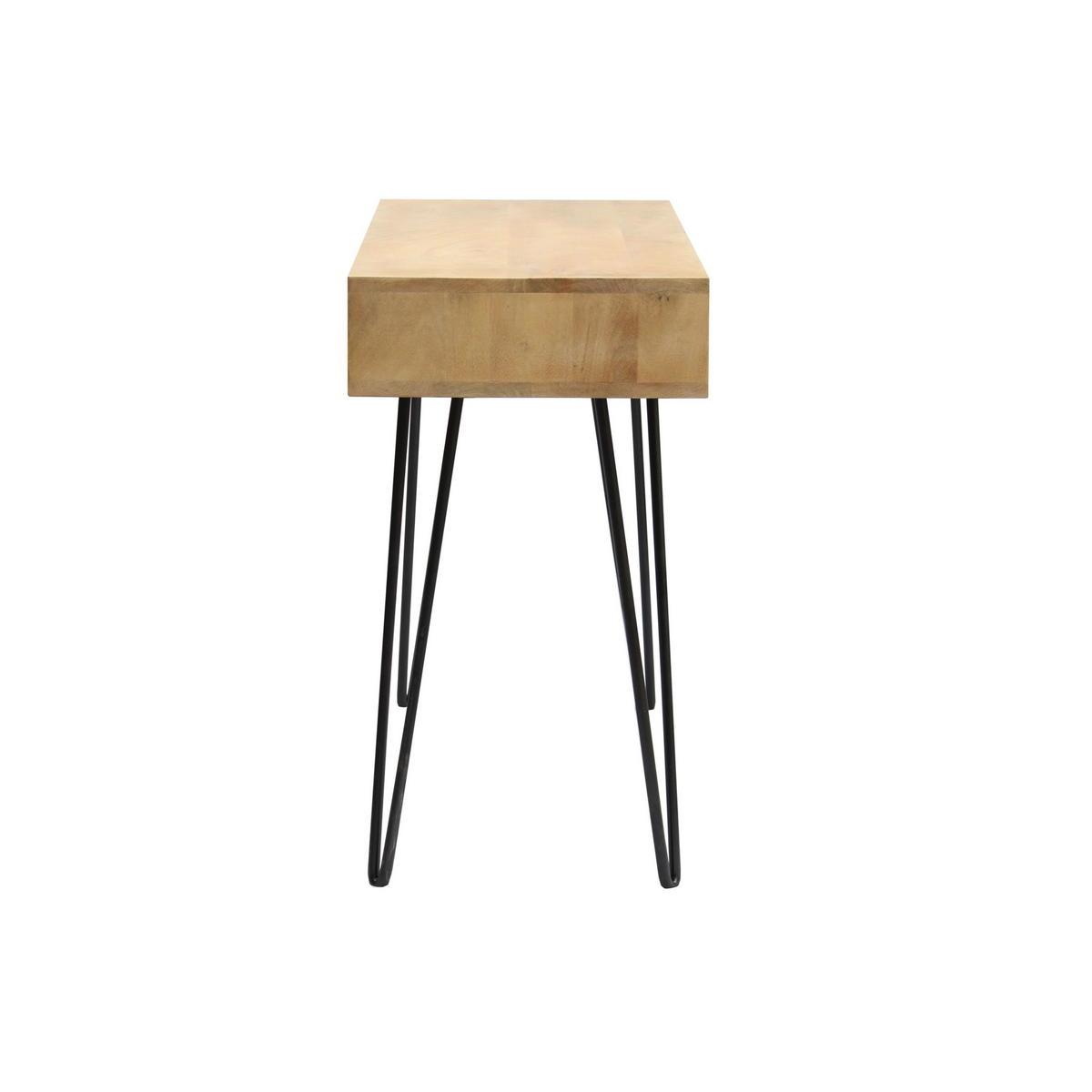 Bureau avec rangement en bois manguier massif et métal noir L116 cm VIBES bois brut, MILIBOO