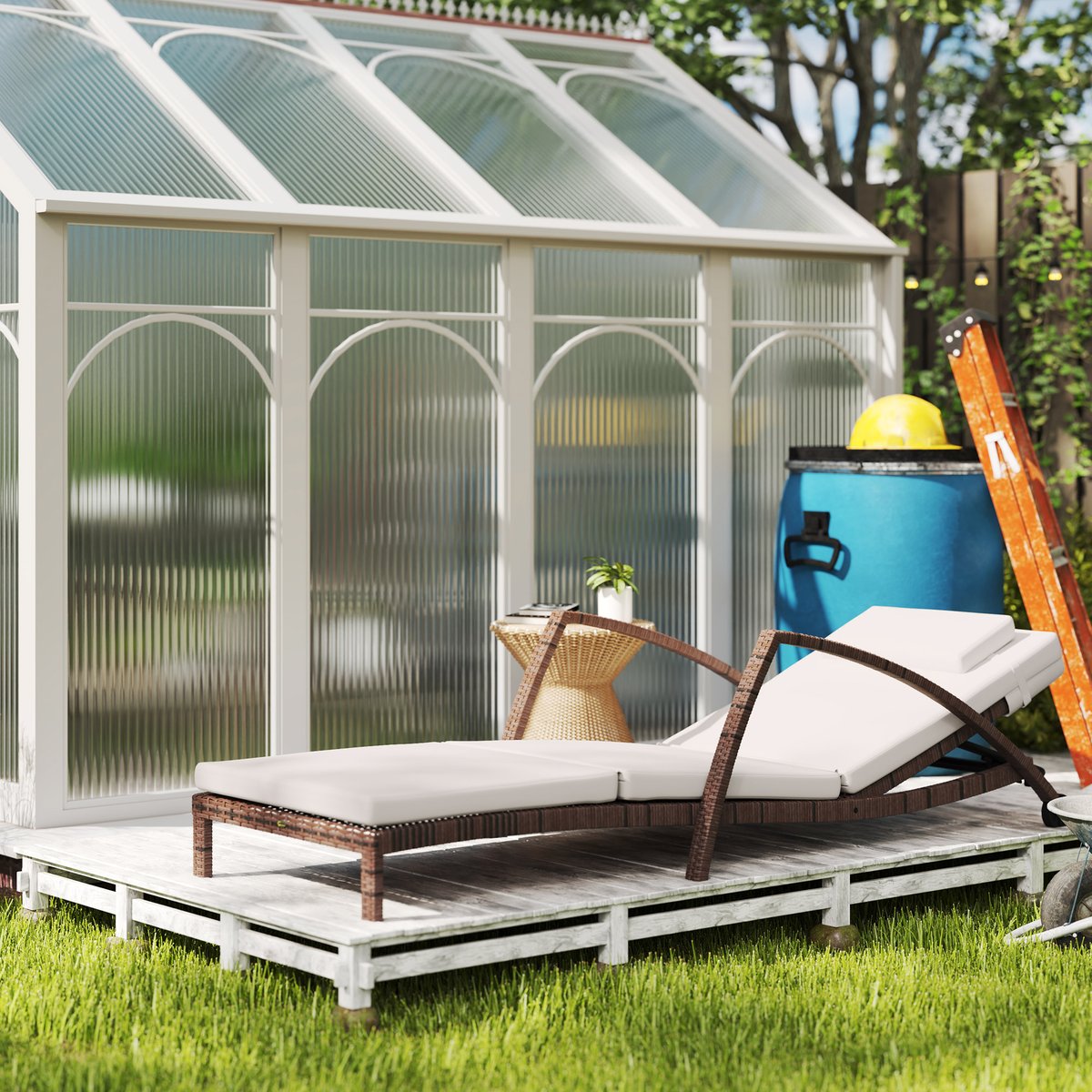 Chaise longue simple en rotin (modèle simple) marron, OUTSUNNY