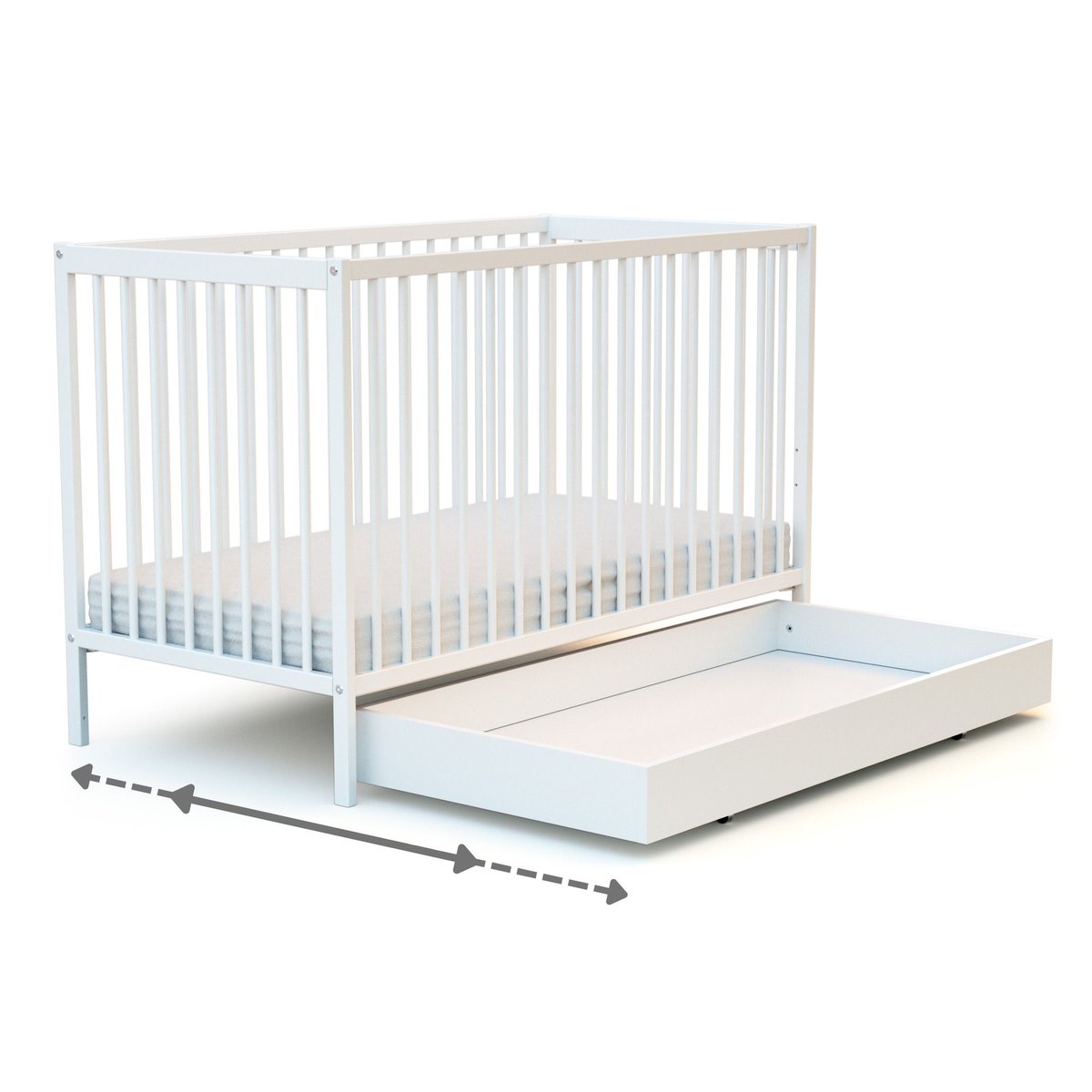 Tiroir de lit bébé en bois ROLO 60 x 120 blanc, WEBABY