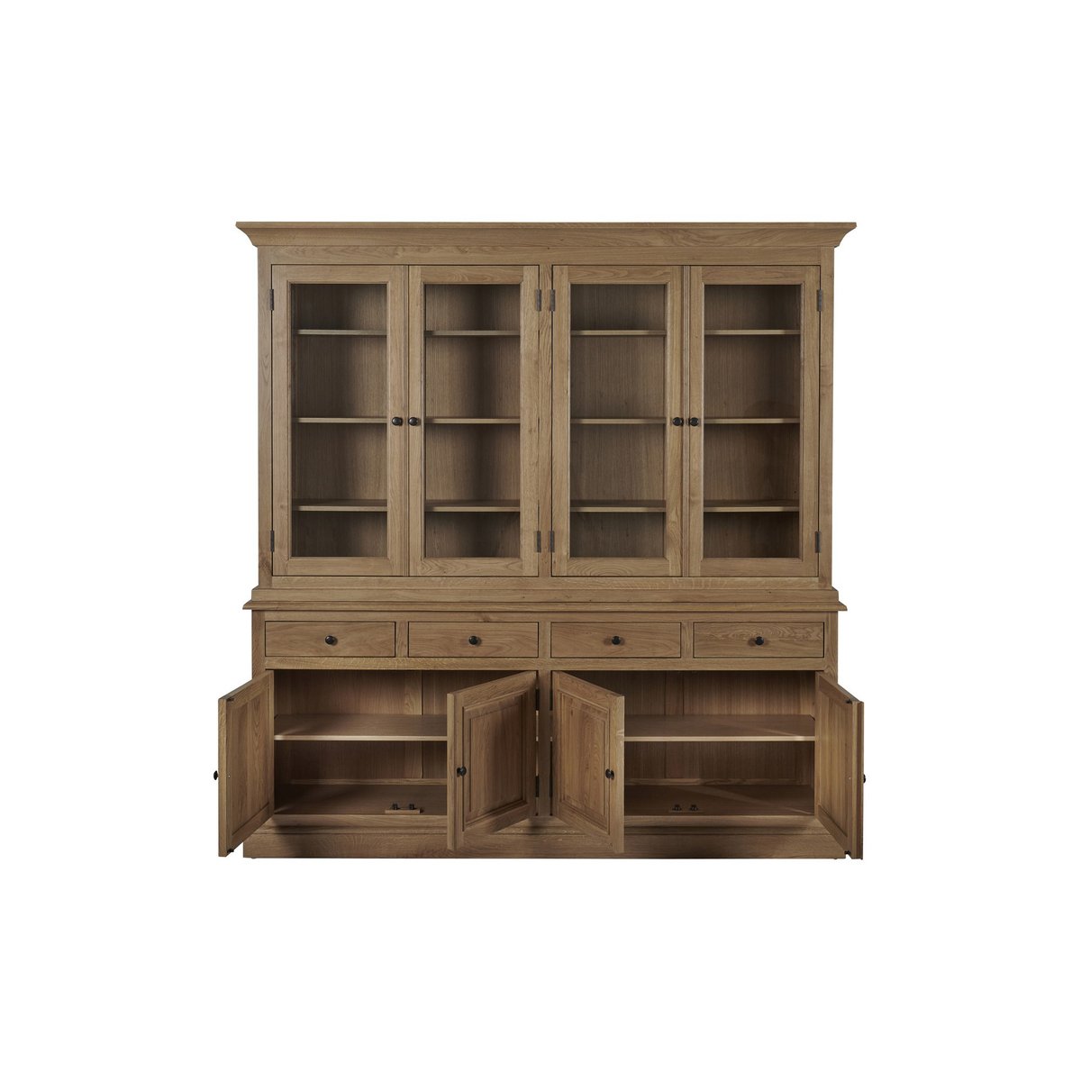 Buffet vaisselier en chêne 4 portes vitrées 4 tiroirs 4 portes bois - VICTORIA bois clair, HELLIN, DEPUIS 1862