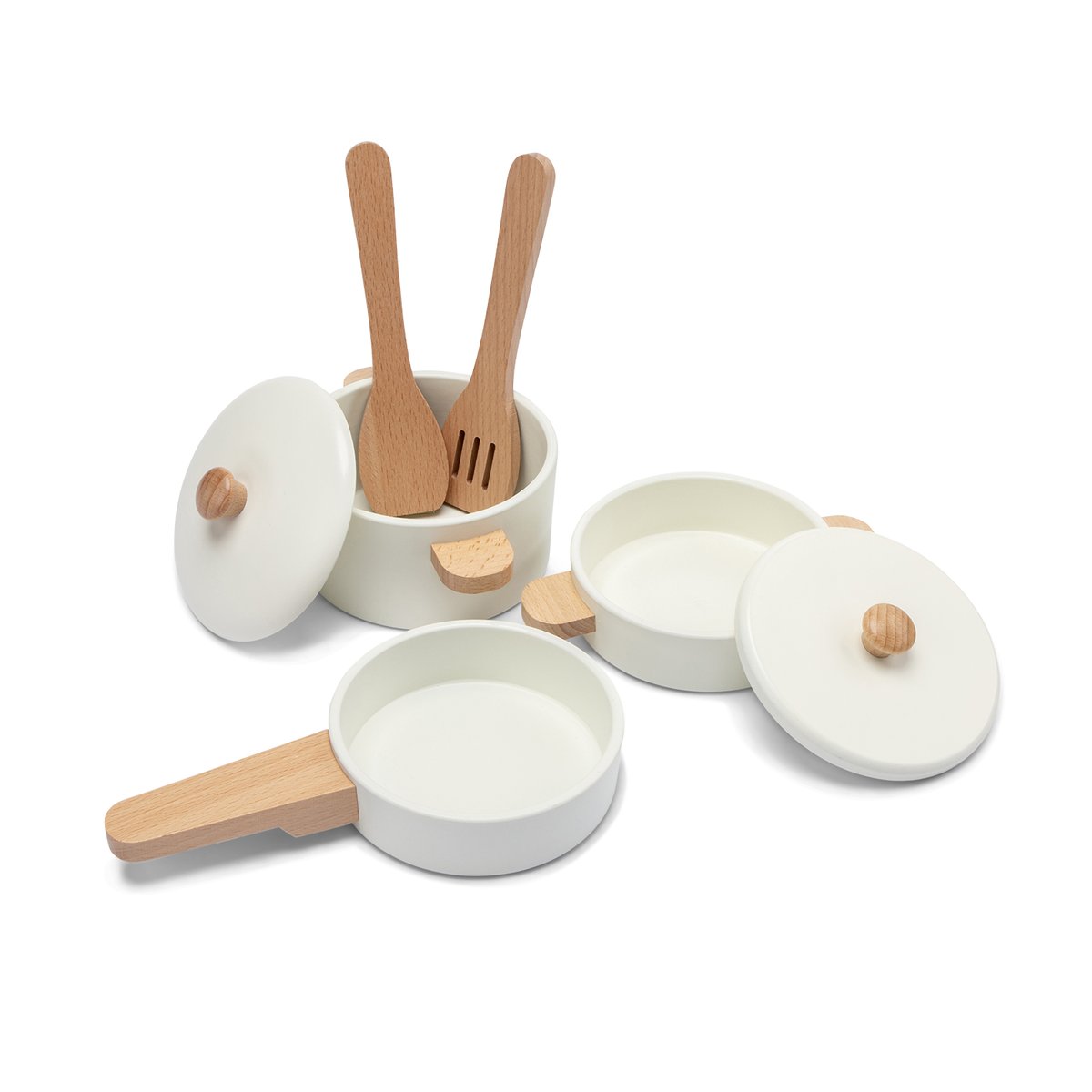 Ensemble de casseroles en bois blanc, NEW CLASSIC TOYS