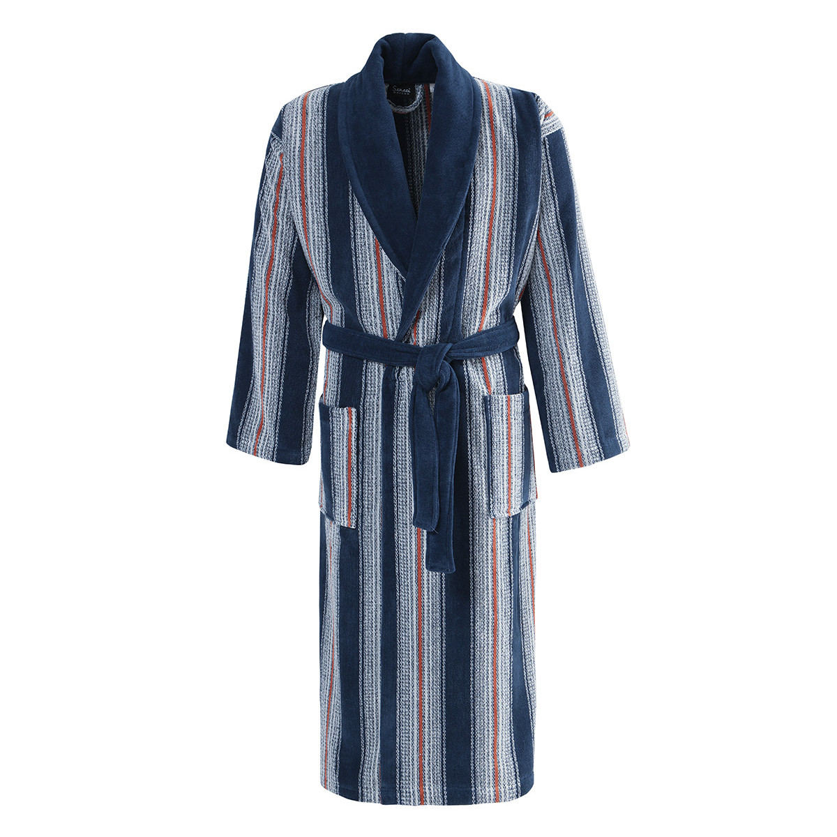 Peignoir col châle velours 420 g/m² RIO DENIM bleu, SENSEI MAISON