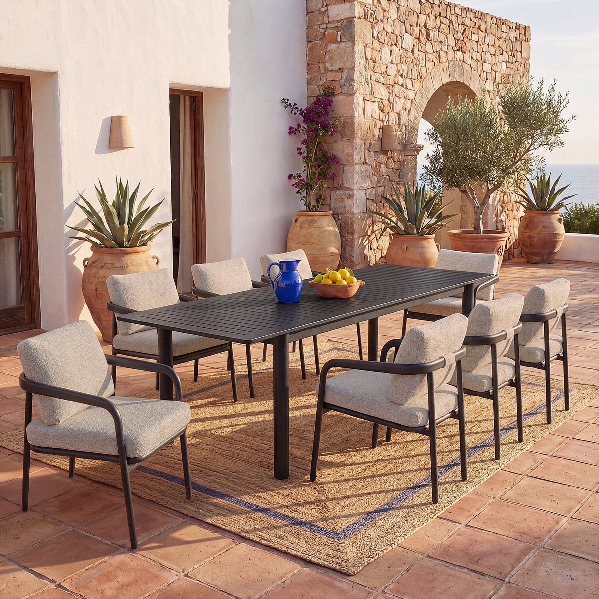 Lot de 2 chaises de jardin en tissu tissé déperlant et aluminium gris NAZARE beige, HABITAT