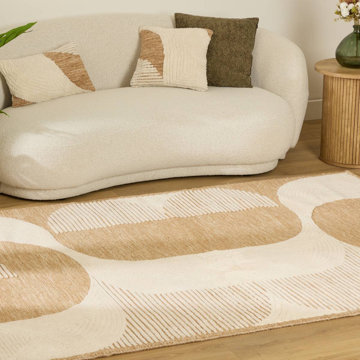 Tapis rectangulaire LOOMIA beige lin, ATMOSPHERA