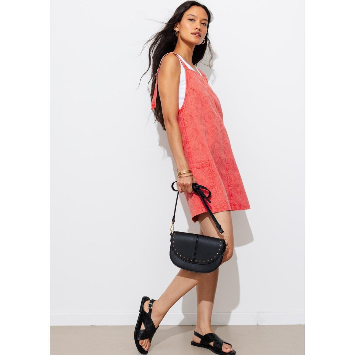 Robe salopette brodée rouge, PROMOD