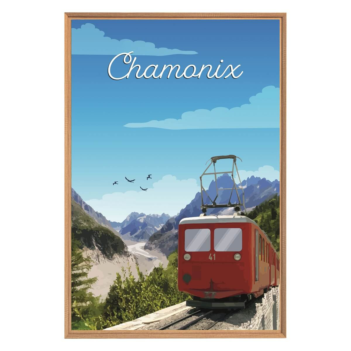 Tableau Mural Train Du Montenvers Chamonix ILLUSTRATION bleu-fibres de bois, CEANOTHE