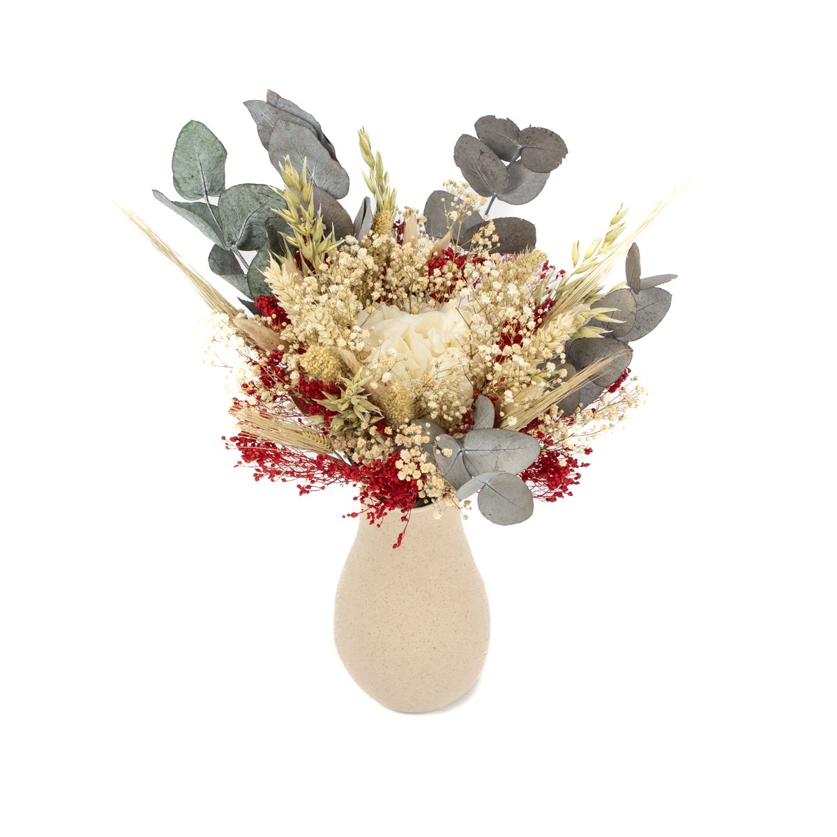Bouquet de fleurs séchées S JEANNE rouge, blanc, RECONCILIATION VEGETALE
