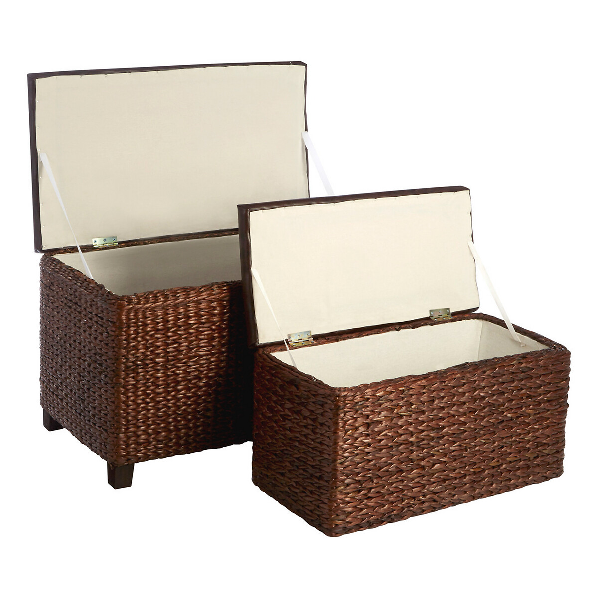 Set of 2 Natural Leather Effect Ottoman Storage brown , SO'HOME