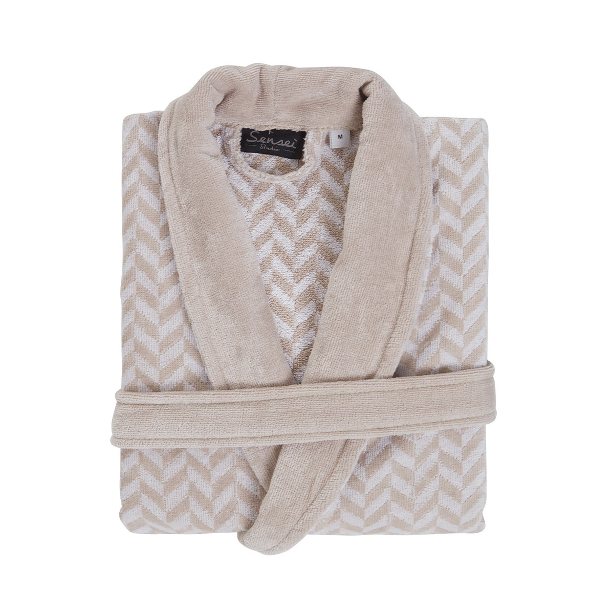 Peignoir col châle velours CHEVRON sable, SENSEI MAISON