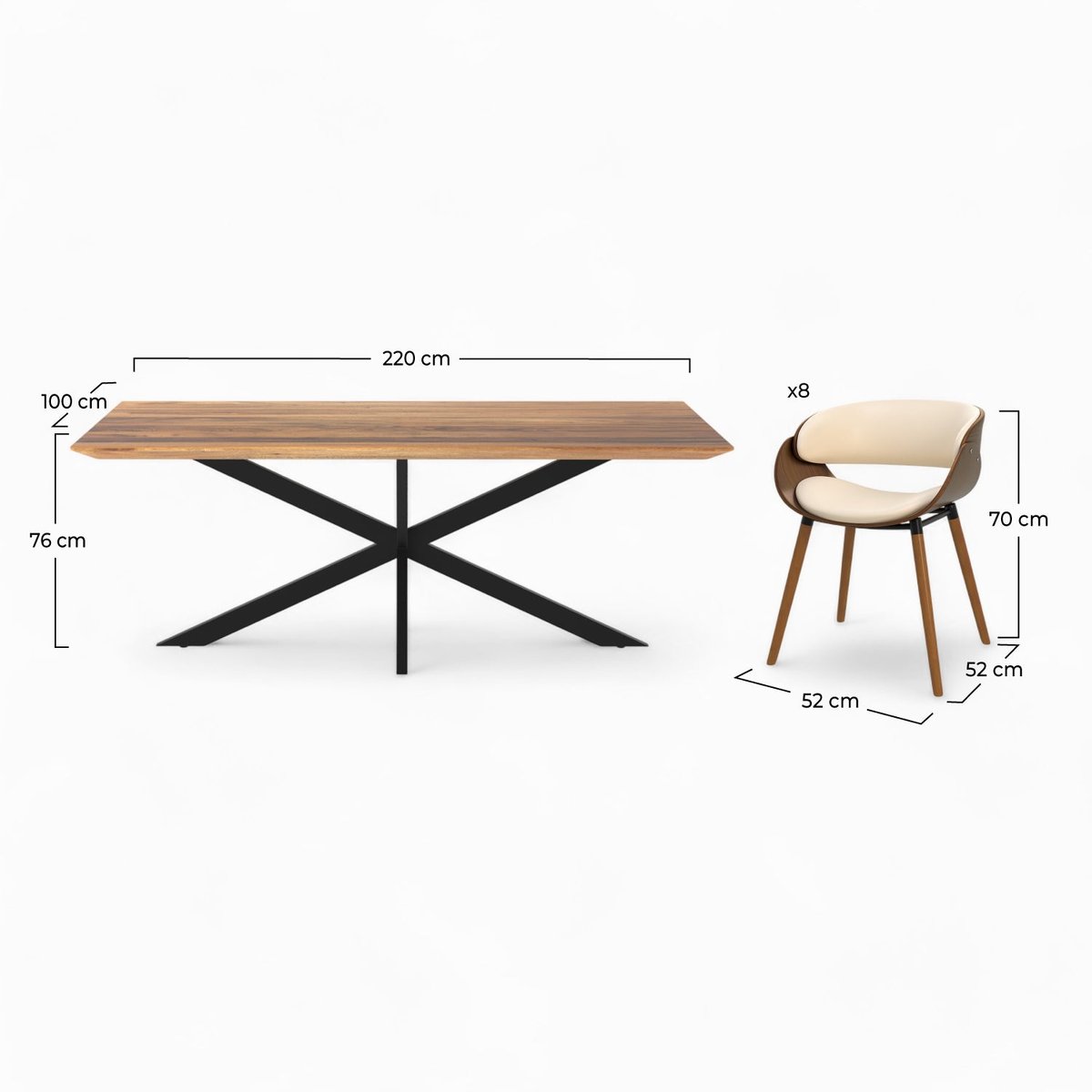 Table et chaises 8 personnes en cuir synthétique - SURDIMAN marron et beige, MAISON PAVANE