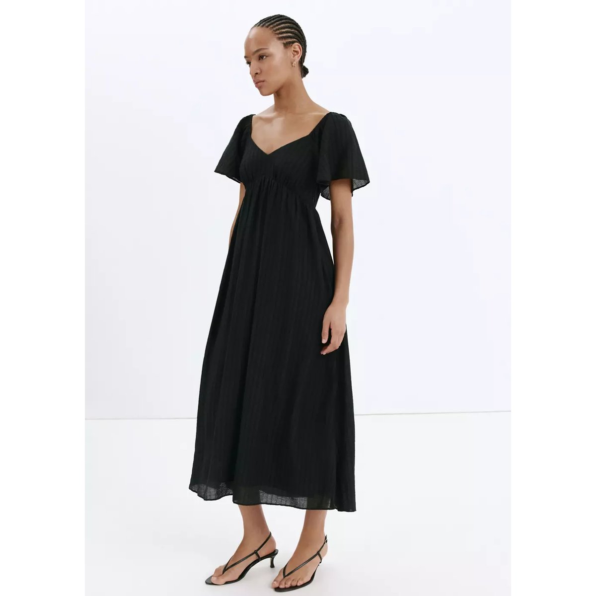 Robe texture avec détail froncé noir, MANGO