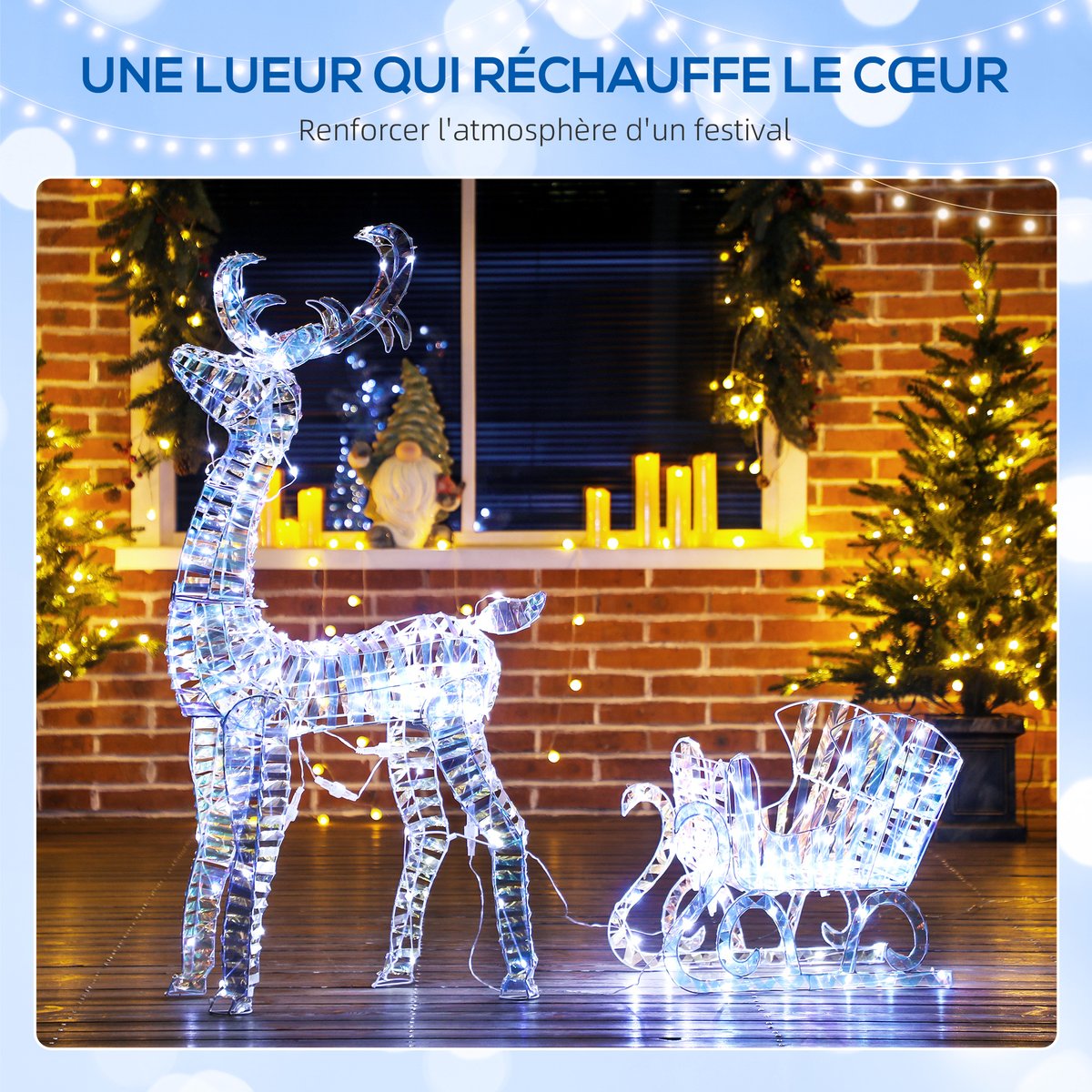 Décoration de Noël lumineuse PP Argent bleu, OUTSUNNY