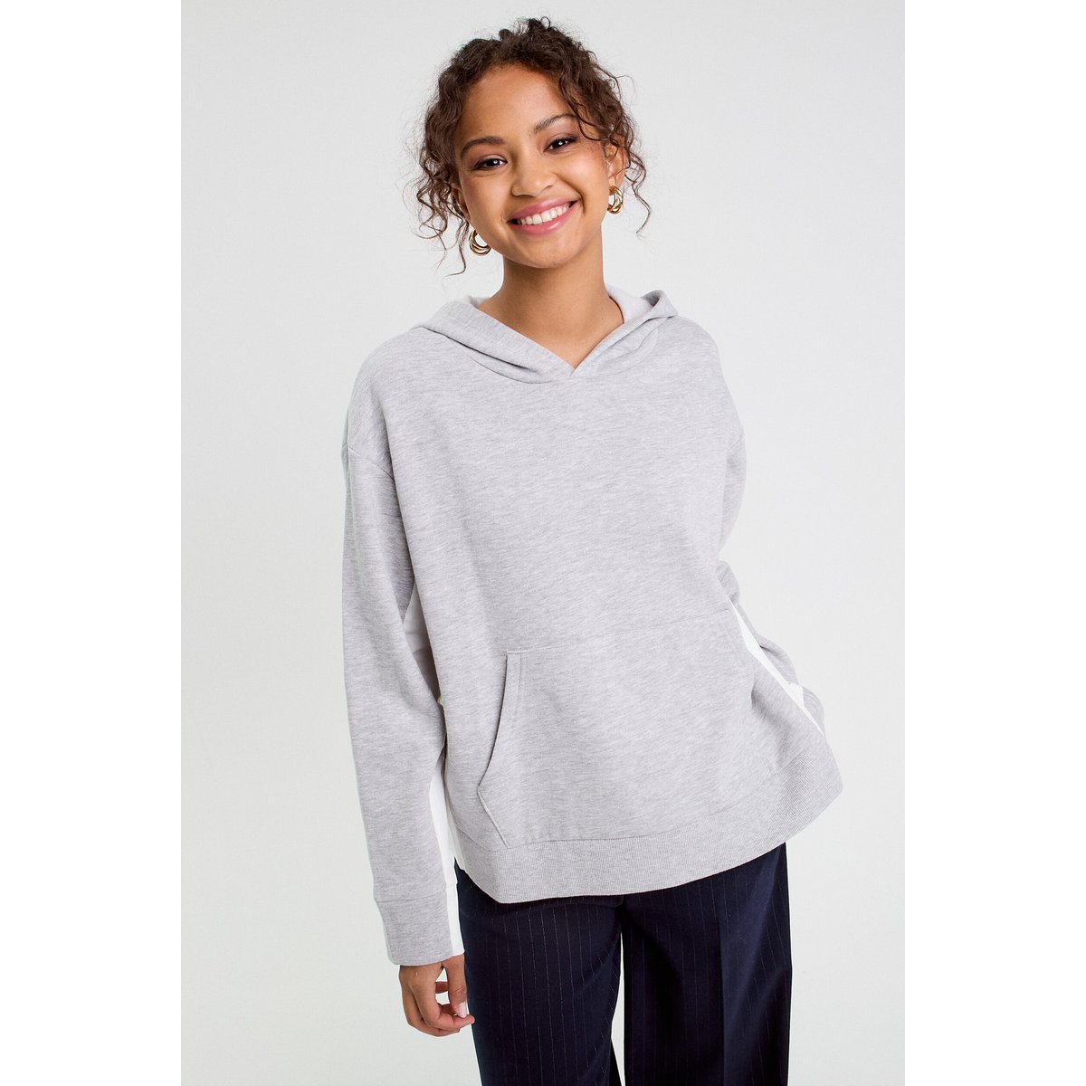 Sweat droit long à capuche gris clair, CACHE CACHE