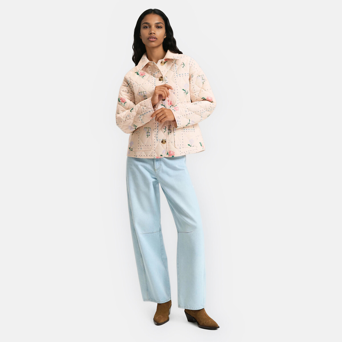 Veste matelassée imprimé floral imprimé fleurs fond écru, LA REDOUTE COLLECTIONS